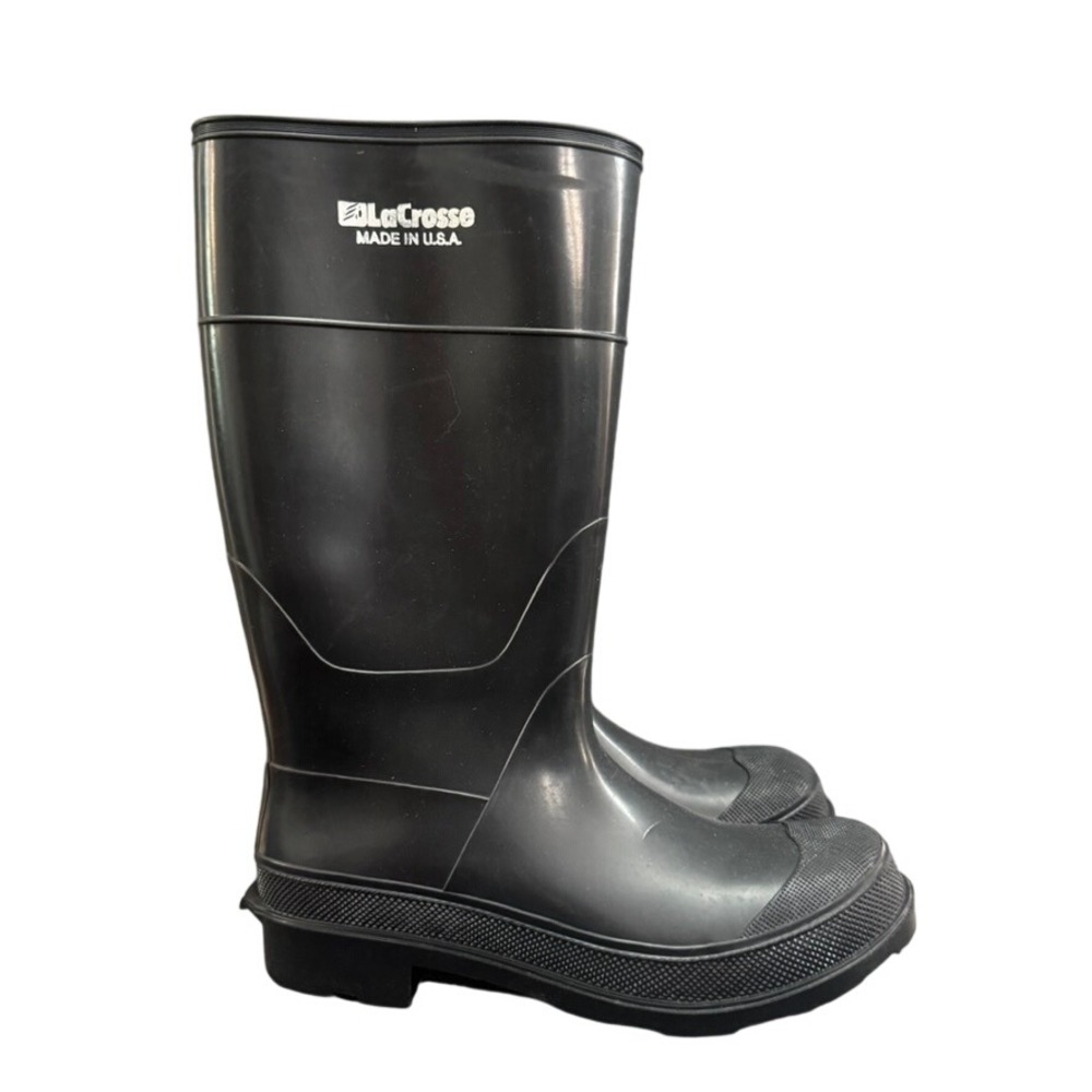LaCrosse Mens Black Rubber Rain Boots Made in USA Waterproof Tall Utility Sz 10